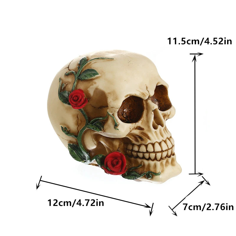 Gothic Rose Skull Statue Decorative Ornaments Resin Crafts Human Head Replica Halloween Decoration Sculpture Home Decor