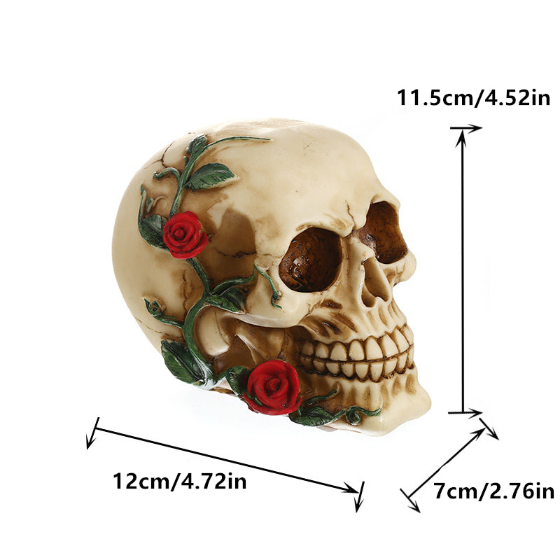 Gothic Rose Skull Statue Decorative Ornaments Resin Crafts Human Head Replica Halloween Decoration Sculpture Home Decor