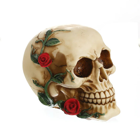 Gothic Rose Skull Statue Decorative Ornaments Resin Crafts Human Head Replica Halloween Decoration Sculpture Home Decor