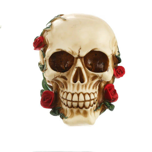 Gothic Rose Skull Statue Decorative Ornaments Resin Crafts Human Head Replica Halloween Decoration Sculpture Home Decor